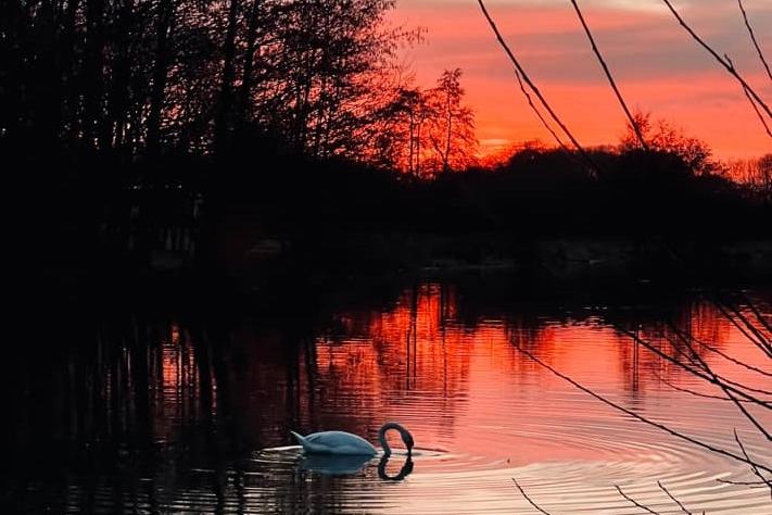 The beautiful sunset over the Rugby area on Sunday February 5, taken by April Gold