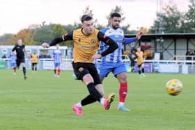 Henry Landers netted Leamington's goal at Needham Market Photo: Leamington FC.