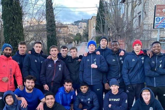 Lewis Williams (back row/fourth from the right) with his Team GB teammates while training. Picture supplied.