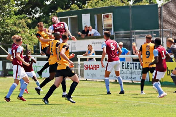 Leamington were beaten 2-1 by an Aston Vila XI after two late goals. Pic by Sally Ellis.