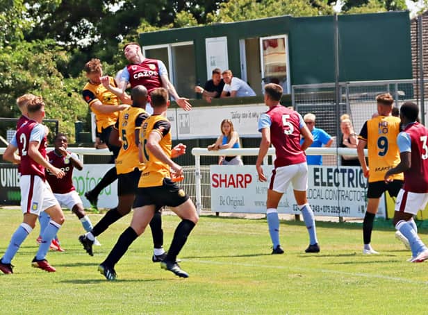 Leamington were beaten 2-1 by an Aston Vila XI after two late goals. Pic by Sally Ellis.