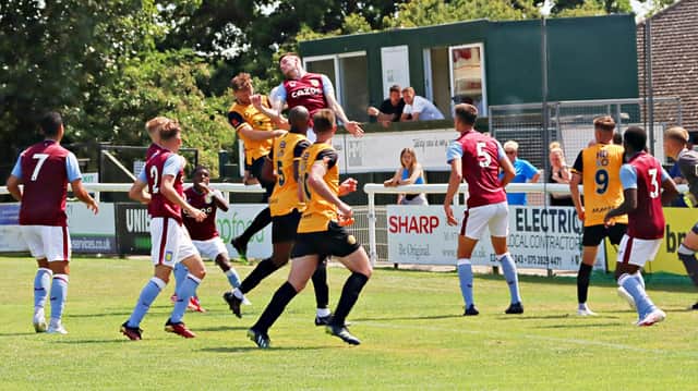 Leamington were beaten 2-1 by an Aston Vila XI after two late goals. Pic by Sally Ellis.