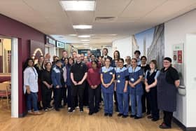 South Warwickshire University NHS Foundation Trust, M&S, Costa Coffee, and The Place staff celebrate the opening of Warwick Hospital’s new main entrance. Photo supplied