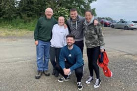 It was up, up and away for Adrian Dove, left, with daughter Roxanne Dove plus fellow skydivers Ryan Lower, Christine Finlay and, at the front, George Walshe.