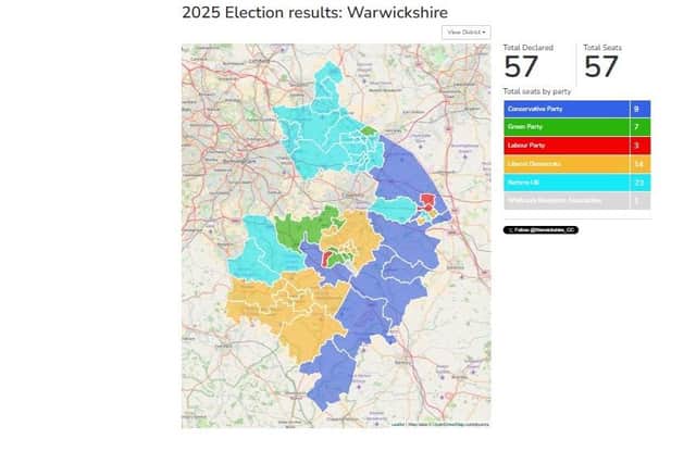 The 2025 Election Results for Warwickshire. Courtesy of Warwickshire County Council.