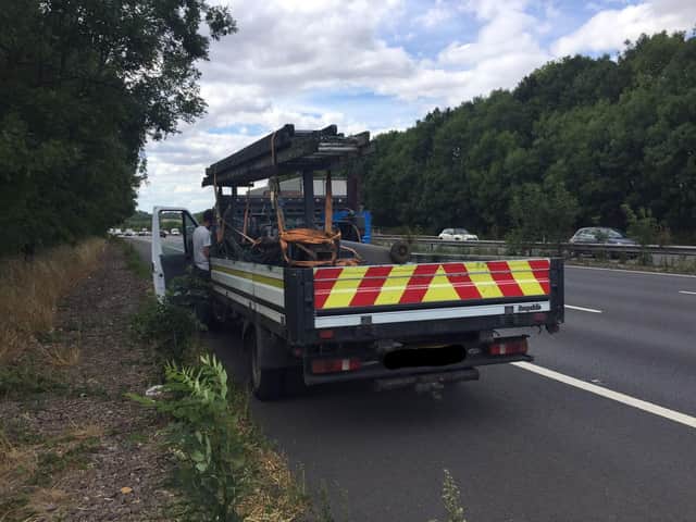 An uninsured driver was spotted speeding near Rugby with unsecured items in the back.