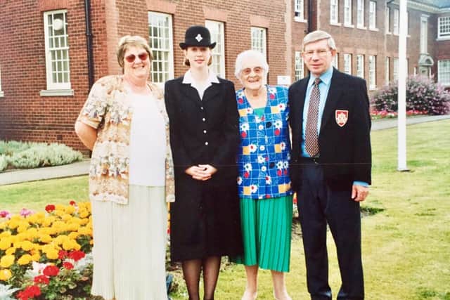 Helen with her grandparents and grandmother at her 'passing out' ceremony for the prison service.