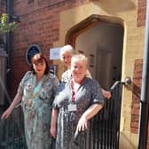 Rugby Mayor Maggie O'Rourke, Sheila Winterton, Vice President of the Percival Guildhouse, and Sarah Gall, Centre Manager.