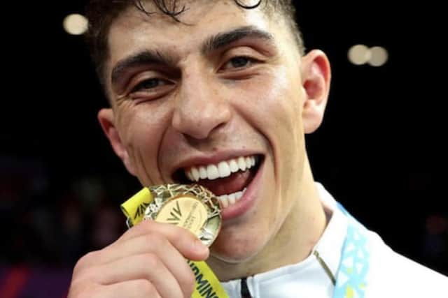 Leamington boxer Lewis Williams with his gold medal for winning the heavyweight division of the Birmingham 2022 Commonwealth Games. Picture courtesy of Reece Singh promotions.