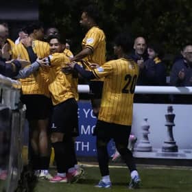 Last gasp celebrations for Leamington on Tuesday night. Pic by VKM Photography