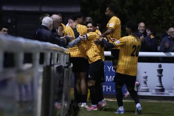 Last gasp celebrations for Leamington on Tuesday night. Pic by VKM Photography