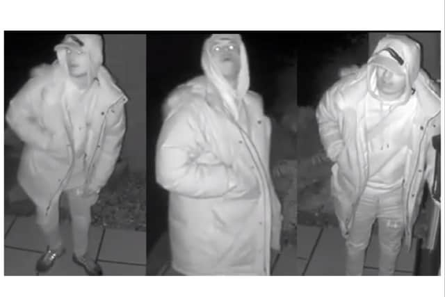 Officers are looking to speak with a man in connection with an incident which saw two would-be burglars reportedly discuss kicking a door in before fleeing when being shouted at. Photo supplied by Warwickshire Police