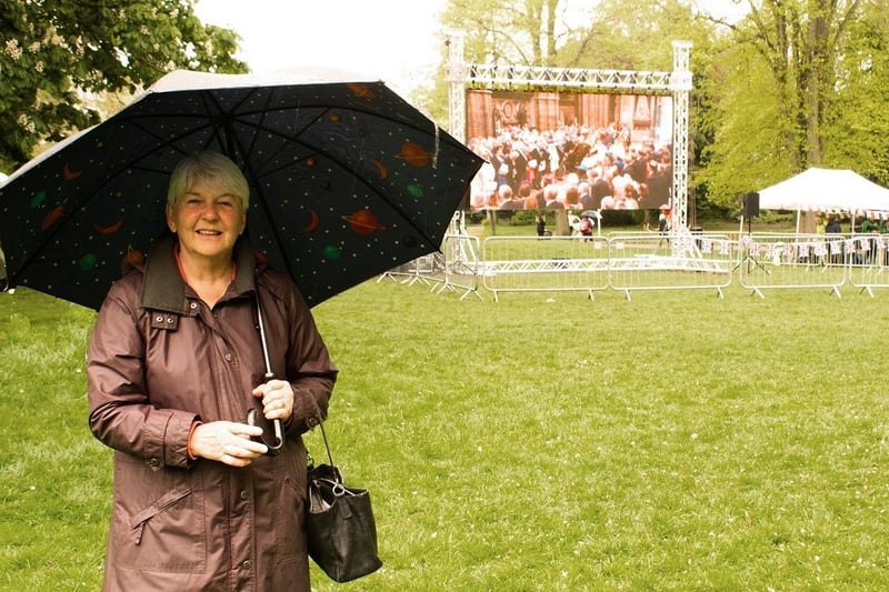 Margaret Murphy braving the elements.