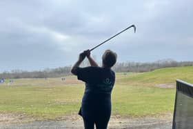 Debbie White teeing up for the 30th Annual Golf Day for Fight for Sight