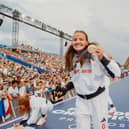 Olympian Lauren Henry celebrating her gold medal in Paris (Photo from Harborough District Council).