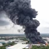 An aerial view of the fire