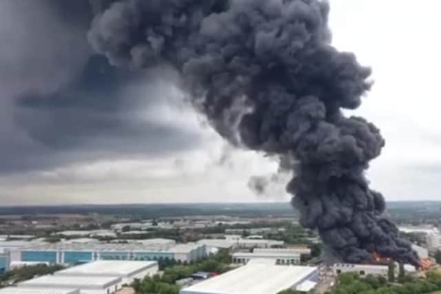 An aerial view of the fire