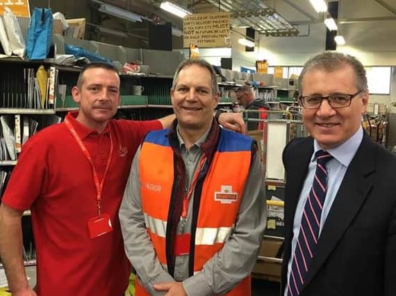 Mark Pawsey MP is shown around Rugby Delivery Office by manager Simon Kirkland.