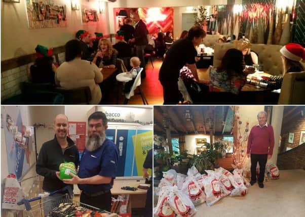 Photos of the Christmas dinner at House and donations being given by staff at Tesco and Leamington Rotary Club.