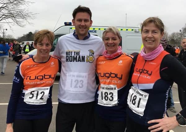 Samantha Watkins, James Daly, Beverley Graham-Older and Josie Goodwin at the Not the Roman IX race in Stratford