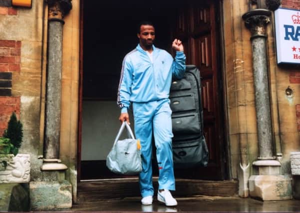 Cyrille Regis leaving Brownsover Hall Hotel in 1987