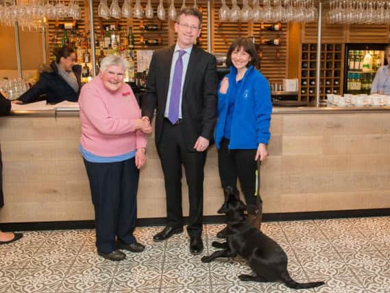From left: Margaret Kite, Jeremy Wright MP, and Guide Dog puppy walker Jane and current Kenilworth puppy Abbey