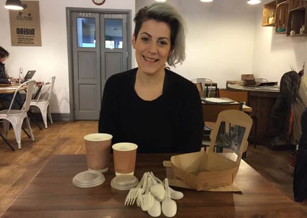 Lydia Papaphilippopoulos-Snape, who owns Warwick Street Kitchen, uses compostable take-away cups, cutlery and boxes.