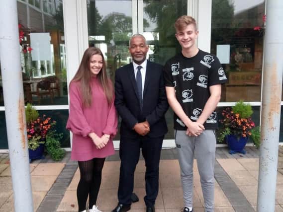 Kenilworth School's headmaster Hayden Abbott (centre) with Sixth Form students Lucy Taylor and James Wilding, who achieved three '9' grades in their GCSEs last year