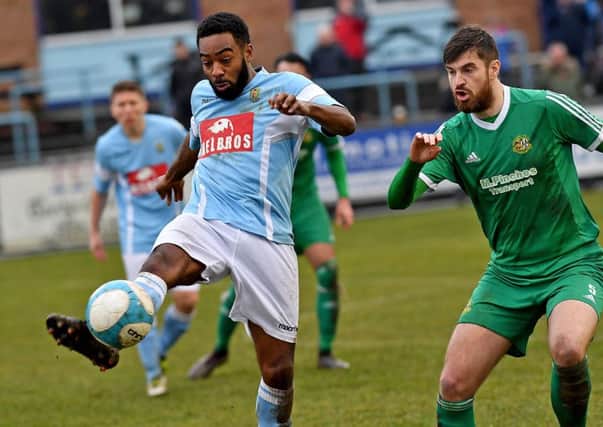 Ruben Wiggins-Thomas in last week's 1-0 defeat by Worcester City    PICTURE BY MARTIN PULLEY