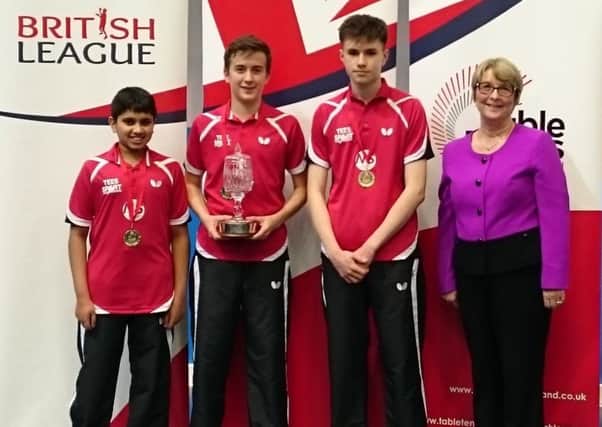 Lillington receive the Division 3B trophy from the chair of Table Tennis England Sandra Deaton. Picture submitted