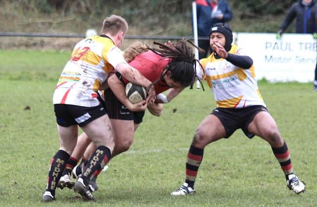 Newbold's KJ Henry breaks through three Birmingham & Solihull opponents     PICTURES BY STEVE SMITH