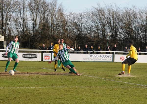 Dan Udoh fires hoome the only goal of the game. Pictures: Morris Troughton