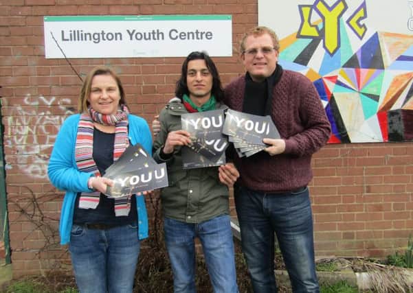 Hollie Hutchings (left) and Gary Timlin (right) of Lillington Youth Centre and Targeted Support for Young People with Samsoor who was one of the contributors to the Stories of Asylum booklet (pictured).