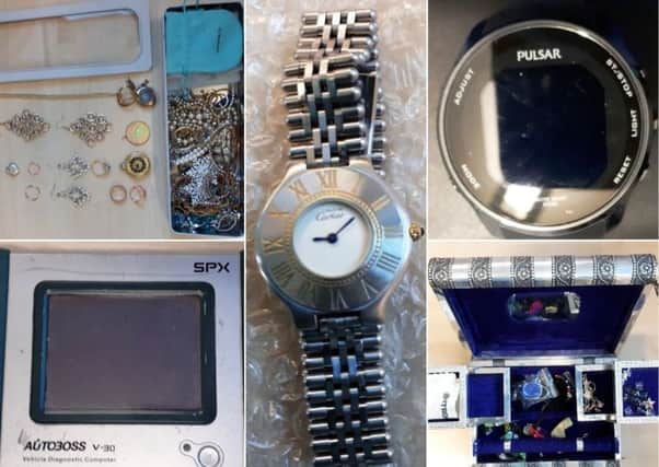 Some of the items that the Police believe have been stolen. Photo provided by Warwickshire Police.