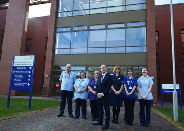 Left to right: Richard Bragg, Healthcare Assistant; Tracey Owen, Healthcare Assistant; Angie Jones, Oncology Coordinator; Glen Burley, Chief Executive; Joanne Bell, Oncology Sister; Emma Jefkins, Staff Nurse; Connie Bowry, Senior Healthcare Assistant