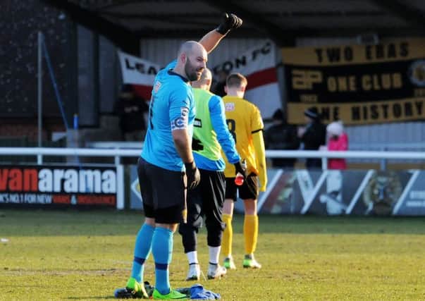 Tony Breeden acknowledges the fans after his clean sheet against Blyth.