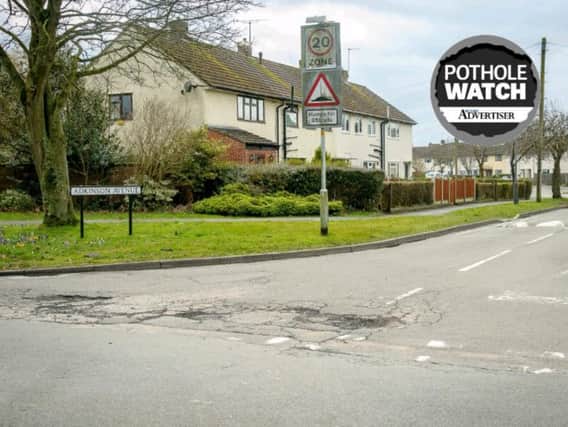 Adkinson Avenue in Dunchruch. Just one of the potholes that can be found in and around Rugby.
