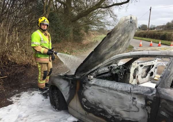 Firefighters from Kenilworth Fire Station were called out to a car fire yesterday (Thursday). Photo by Kenilworth Fire Station.