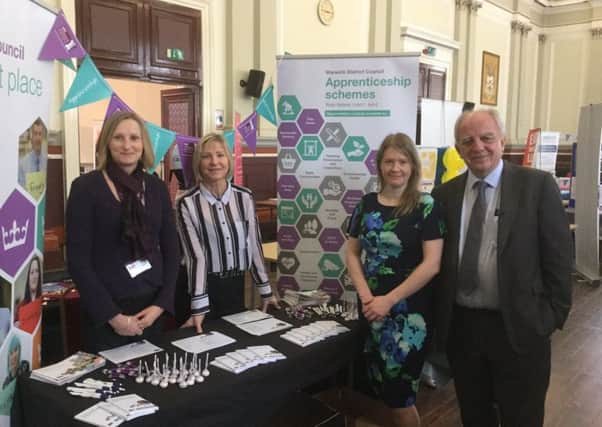 Pictured at the recent Leamington Jobs and Careers Fair from left to right; Sue Firminger (Senior HR Business Partner), Tracy Dolphin (HR Manager), Gayle Spencer (Enterprise Business Manager) and Cllr Andrew Mobbs (Leader) Warwick District Council.