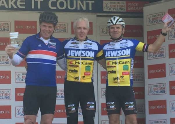 Ian Wright and Kirby Bennett on the podium at Sherwood Pines