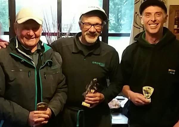 Winner Kevin Folwell (centre) with runner-up Dave Cleaver and Barry Humphries, who finished third in last Saturdays Hospice match