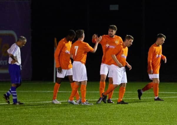 Celebrations at Borough's 7-0 win over Loughborough on Monday