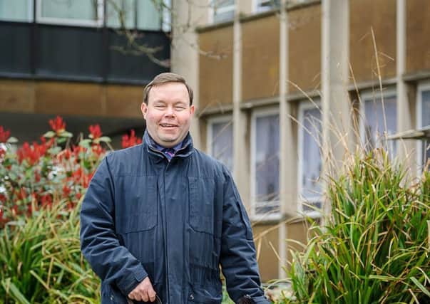 Pictured: Martyn Parker together with his guide dog Wheeler. Martyn was refused entry to Panache Balti last week, as guide dogs are not allowed in the restaurant. NNL-180327-220924009