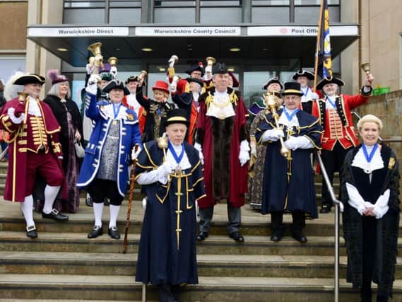The Town Criers on the steps of Shire Hall in Warwick.