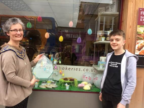 Cllr Kate Dickson with Archie Davies of Andrew Davies Bakery
