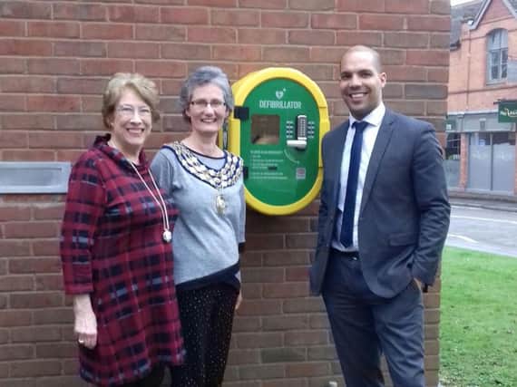 From left: Cllr Felicity Bunker, Kenilworth mayor Cllr Kate Dickson and Ryan Smith with the new defibrillator