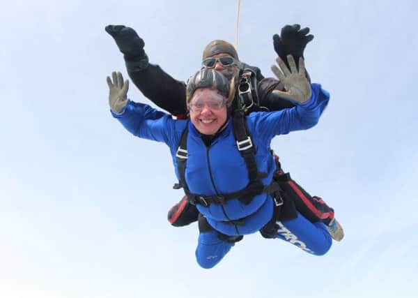 Debbie White during her first skydive.