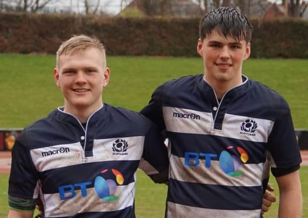 Old Laurentians Matthew O'Connor and James Lorraine after game for Scottish Exiles against England Lambs