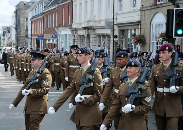 Photo from when soldiers took part in the  Kineton Freedom Parade in Warwick last year. NNL-170722-213645009