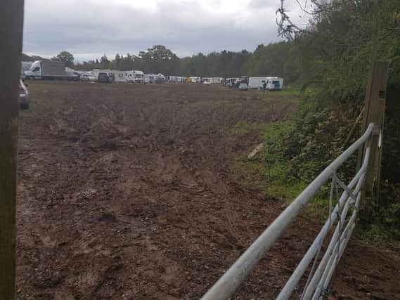 The horse fair site during the April fair. Heavy rain had turned it into a mud bath. Photo: Warwickshire Police